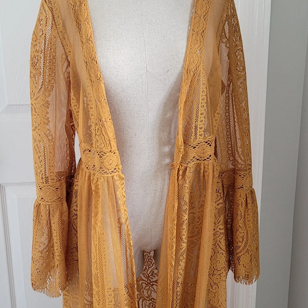 Band of Gypsies Mustard Lace Maxi Dress - Picture 5 of 6